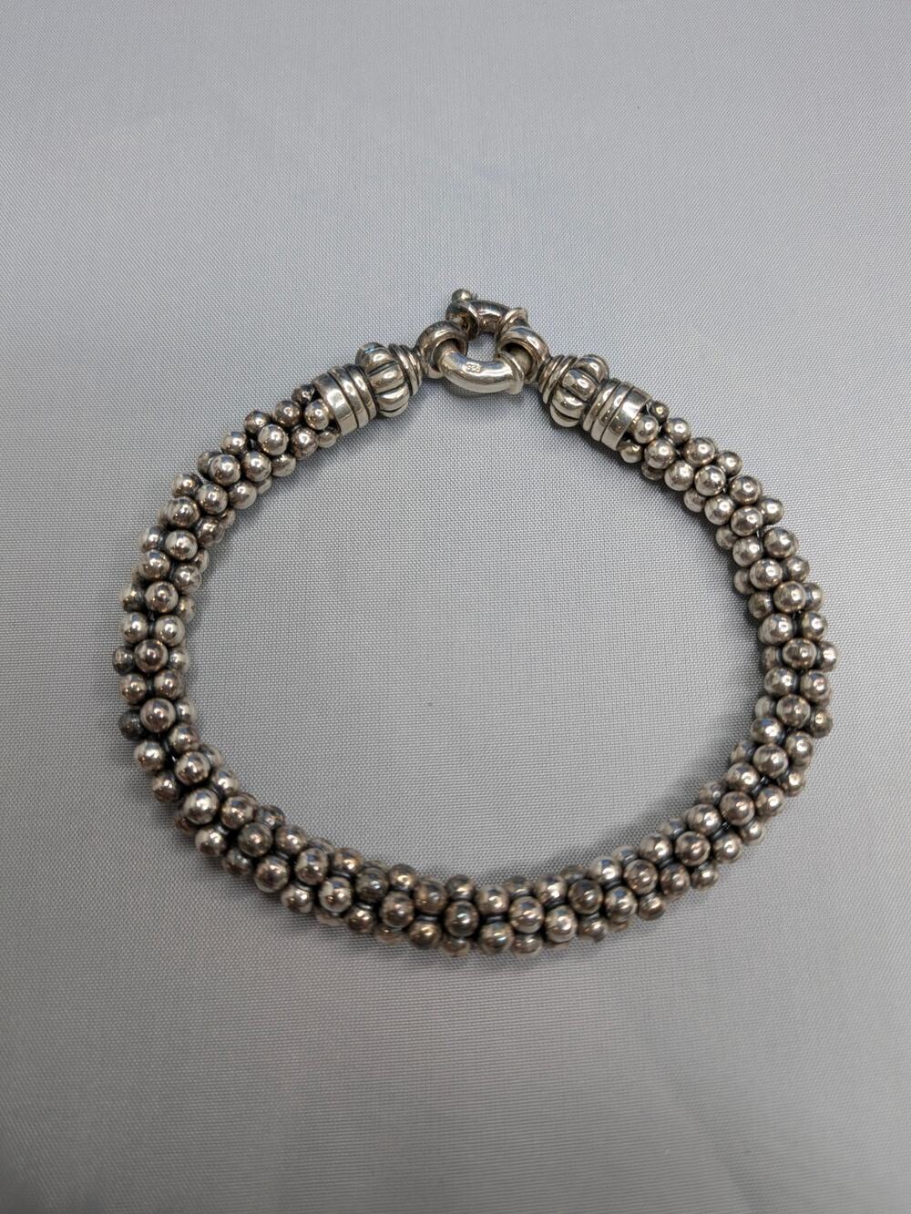 LAGOS STERLING SILVER BEAD BRACELET WITH SPRING RING CLASP 6.75" 40 GRAMS
